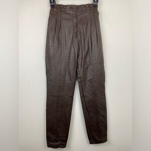 Vintage Pia Rucci size 2 Women’s Brown Leather High Rise Pleated Pants
